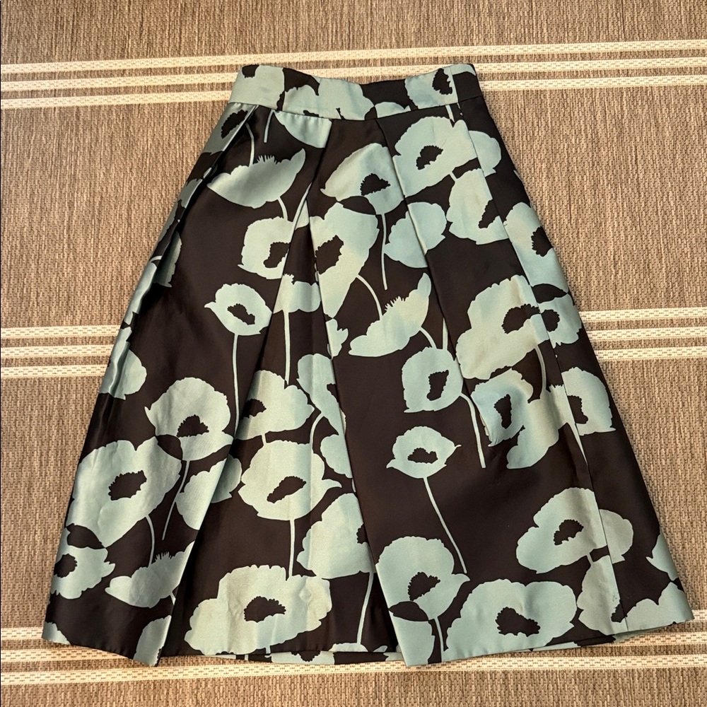 Milly Black and Mint Teal Floral Full Pleat Skirt Size 4